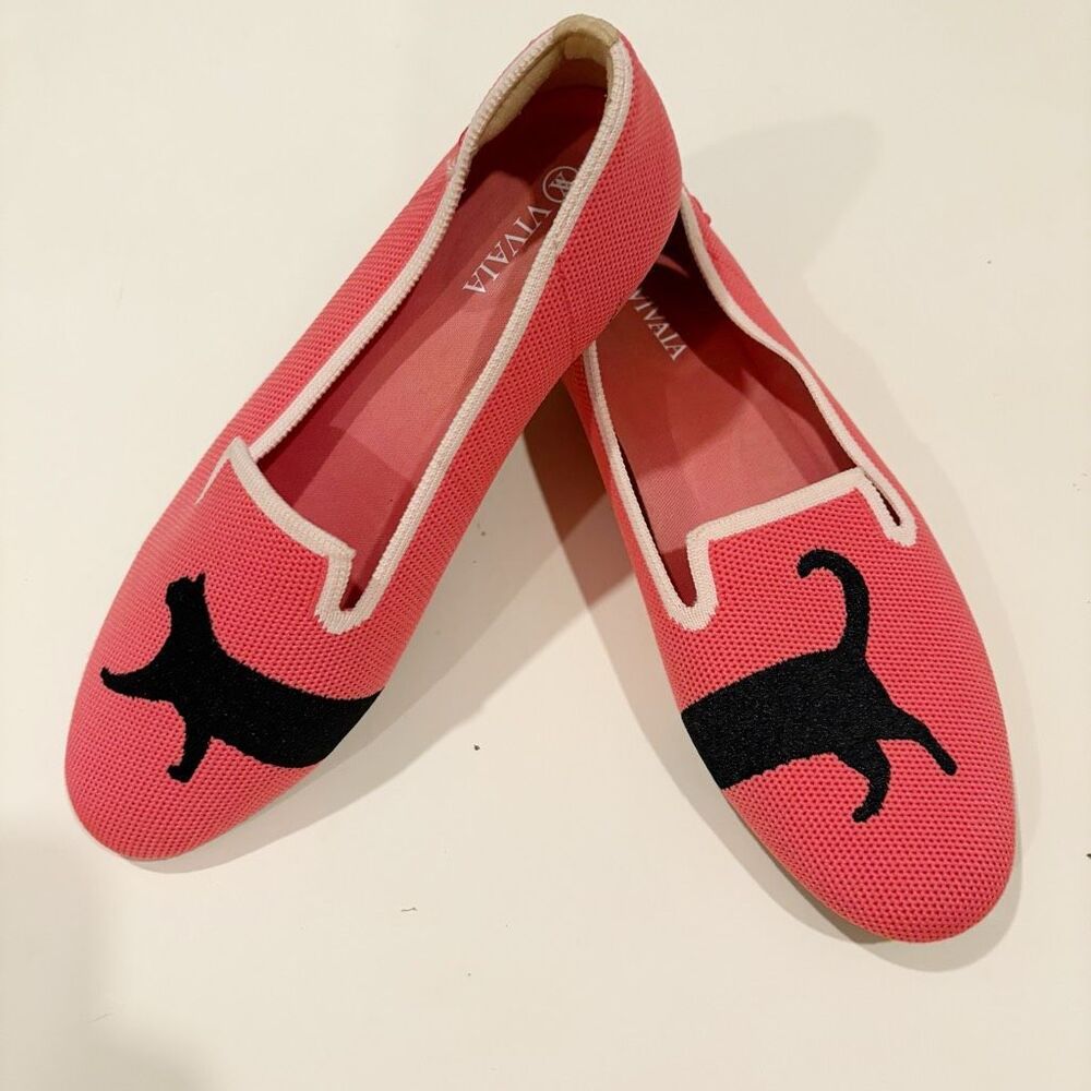 Vivaia Round-Toe Embroidered Loafers Pink Black Cat Size 38 US 7 - 7.5 - Picture 6 of 13